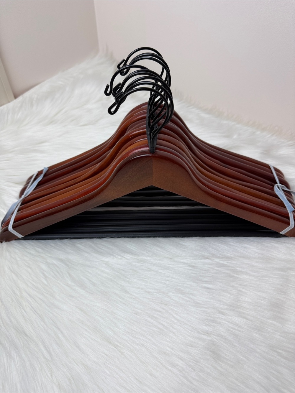 Brookstone Premium Wooden Hangers with Bar in Mahogany  - Set of 10